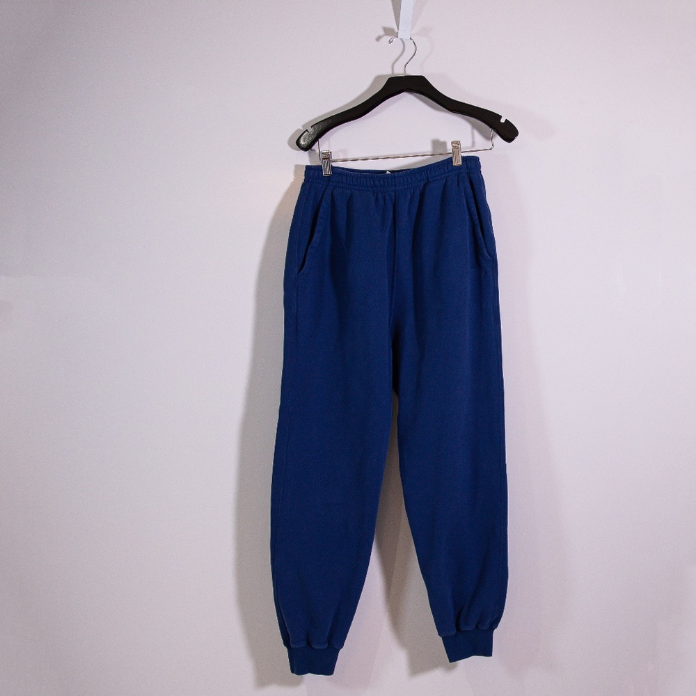 Bode Women's Cotton Fleece Lined Mid Rise Ankle Crop Joggers Pants Navy Blue S